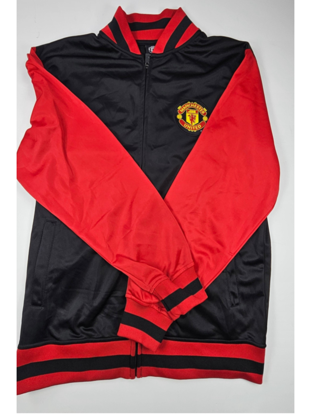 Manchester United Track Jacket Mens M Black Red Full Zip Soccer MUFC Official